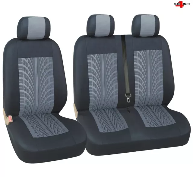 FOR Vw Transporter T5 T4 Caravelle Tyre Mark Thread Fabric Grey  Van Seat Covers