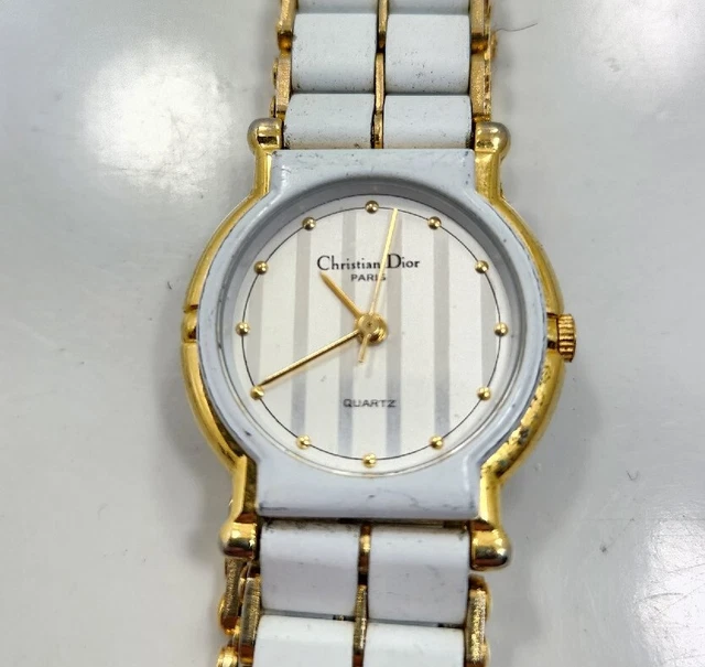 Great Vintage Ladies Christian Dior White Face Band Wrist Watch