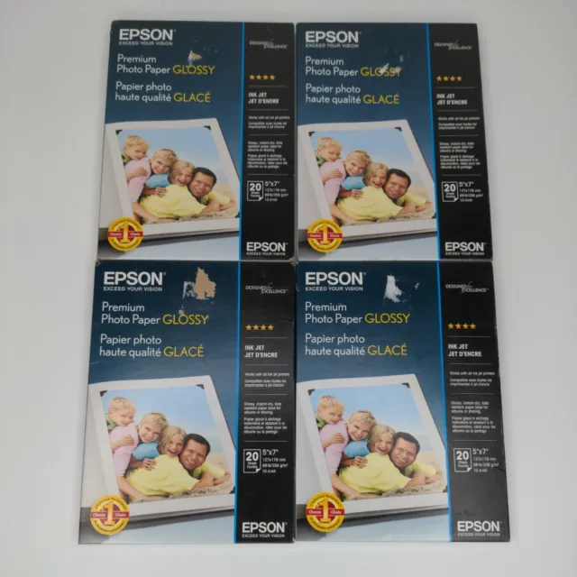 Lot of 4 Epson Printer Premium High Glossy Photo Paper 5 x 7" 80 Sheets 10.4 mil
