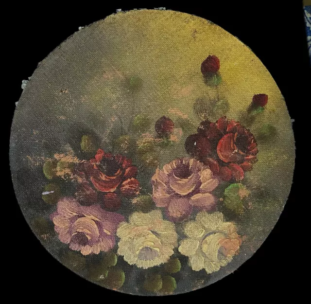 Antiguo óleo sobre lienzo sobre tabla. Motivos vegetales. XIX. 22x22cm