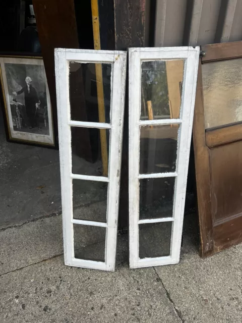 Pair antique c1900-20 side light window frames 35.25/9.25/1 3/16 - panes 6x7.75”