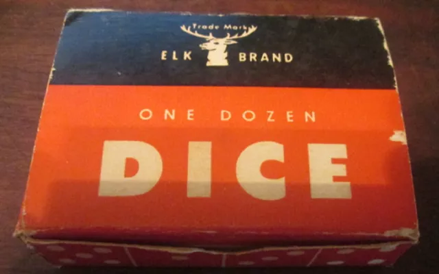 Vintage Elk Brand Dice, Full Box One Dozen, USA