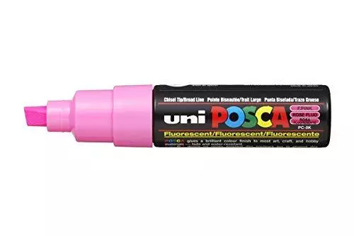 Uni Pc-8K Chisel Tip Marker Pen- Fluorescent Pink (Box Of 6)