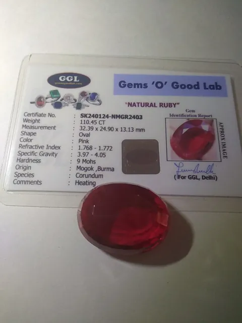 Huge CERTIFIED NATURAL CORUNDUM RUBY,PINK,OVAL, 110.45ct,from Burma.