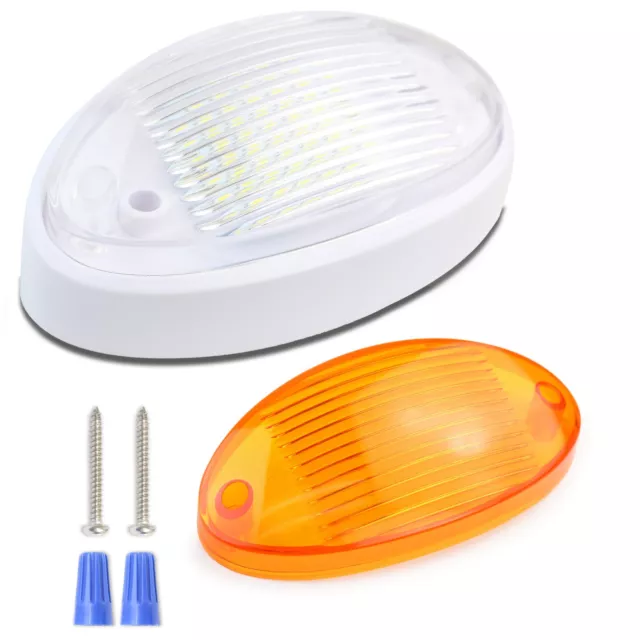 RV LED Porch Light Oval clear amber lens camper RV trailer white exterior