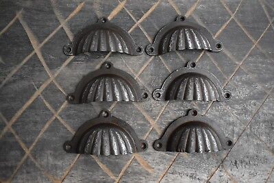 Vintage cast iron Cup cabinet drawer door knobs handles pull rustic 6 pcs