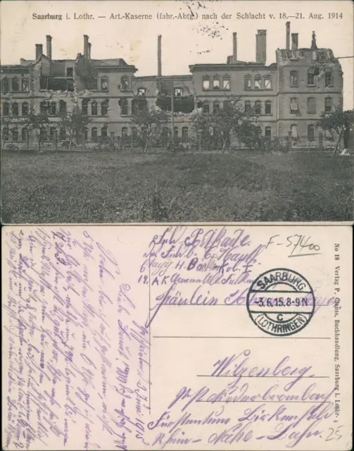 CPA Saarburg (Lothringen) Sarrebourg zerstörte Kaserne 1915