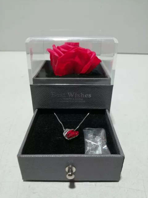 Ewige Rose Box Geschenk, Infinity Rosen mit Rubin Halskette, Diamant-Ohrstecker,