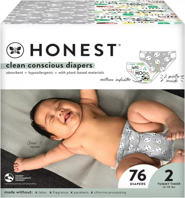 The Honest Company Clean Conscious Disposable Diapers Turtle Time & Dots 76 Ct