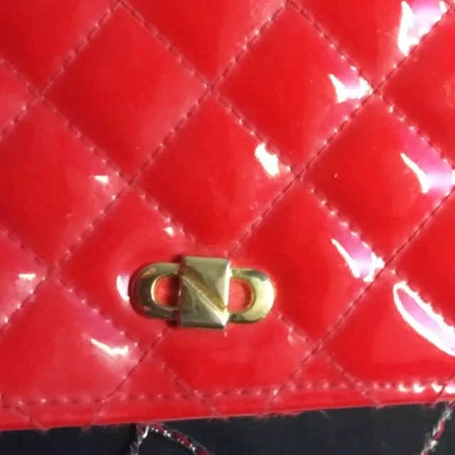 Vtg 1960's Walborg Red Quilted Purse Handbag w Red Ribbon Woven in Chain Strap