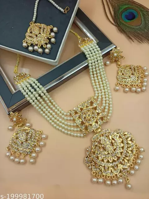 Indian Bollywood Gold Plated Kundan Choker Bridal Necklace Earrings Jewelry Set