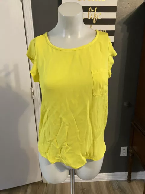 Joie Women's Neon Yellow 100% Silk Short Sleeve Rancher Top Chest Pocket Size XS