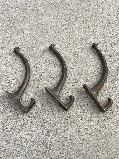Antique Vintage Set of 3 Industrial Cast Iron Coat Hat Hooks 5
