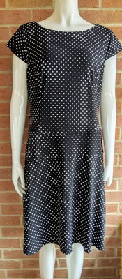 Christopher & Banks Black White Polka Dot Shirt Sleeve Dress Sz 12 Knee Length