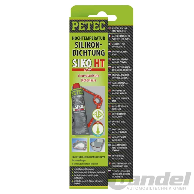 1x 70ml PETEC GUARNIZIONE SILICONE ALTA TEMPERATURA SIKO HT ELASTICA PERMANENTE ROSSA