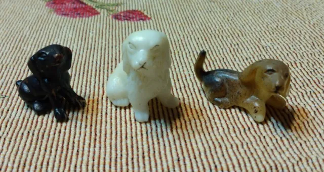 Lot of 3 Vintage Miniature Dog Figurines Black White and Brown