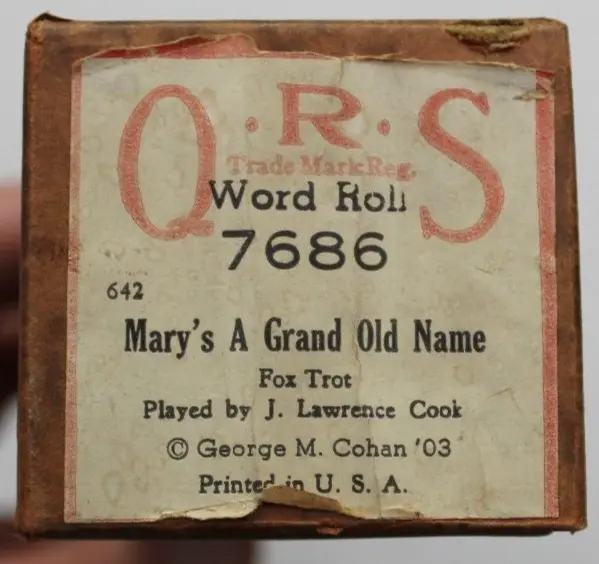 Qrs Word Roll 7686 Mary's A Grand Old Name, Fox Trot Piano Roll, J Lawrence Cook