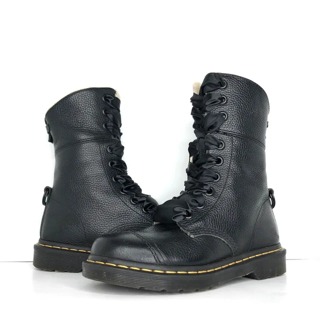 Dr Martens Aimilita Fur Lined Mid Calf Foldable Combat Boots Women’s 6 Shoes