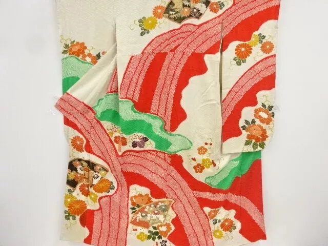 81546# JAPANESE KIMONO / ANTIQUE FURISODE / SHIBORI / EMBROIDERY / CARRIAGE &amp