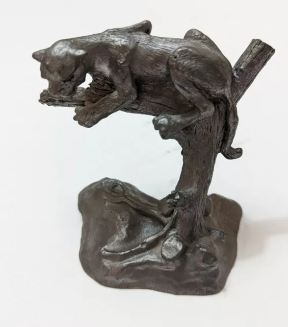 Vintage Michael Ricker Bartlett Pewter Cougar Panther on Tree - Stamped RB