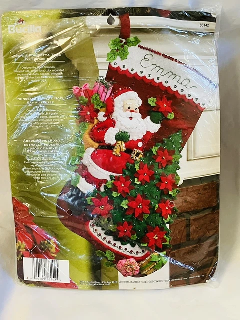Medias de fieltro de árbol Santa Poinsetta/bucilla a cuadros/nuevas y selladas/ 861421