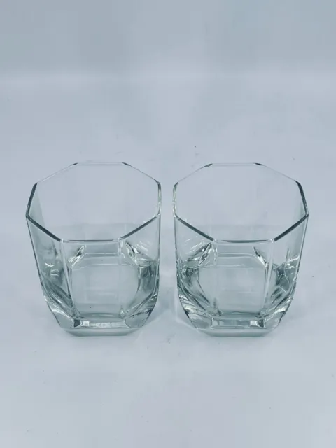 2 Absolut Vodka Octagon Rocks Glasses Eight Sided Made in France Etched barware