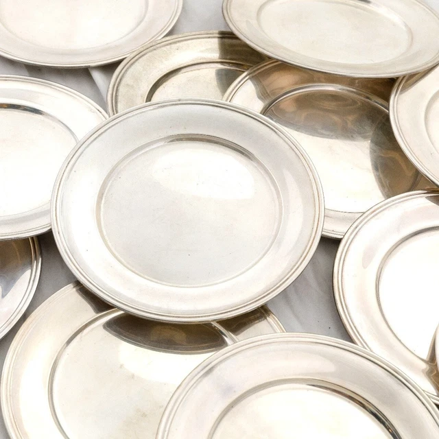 Antique Old Set of 12 Sterling Silver 925 Plates Hallmarked S Kirk & Son 20th C