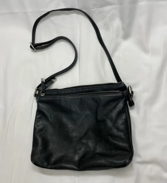 Margot New York Jeanne Crossbody Bag Purse Black Pebbled Leather Double Zip