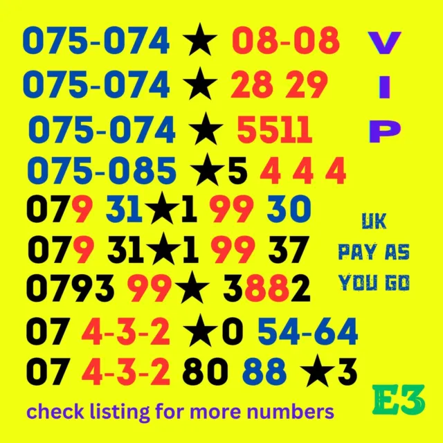 New EE UK GOLD VIP BUSINESS EASY MOBILE PHONE NUMBER SIM CARD Memorable Nice 888