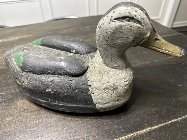 Antique Primitive Mallard Duck Decoy Carved Wooden Peg Head