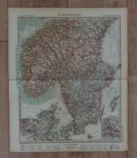 Landkarte map 1931: Süd-Skandinavien. Dänemark Norwegen Schweden