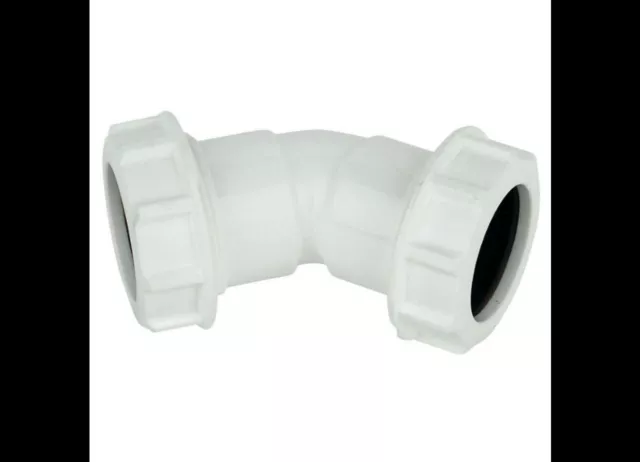 FLOPLAST 32mm 1.1/4" WHITE 135º (45º) DEGREE BEND ELBOW COMPRESSION WASTE SYSTEM