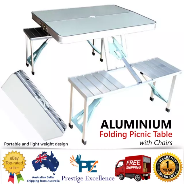 Aluminium Folding Portable Picnic Outdoor Camping Table + 4 Chairs Set BBQ Party