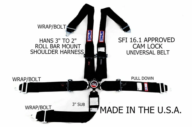 Rjs Racing Sfi 16.1 5Pt Hans Cam Lock Roll Bar Mount Belt Black 1047201