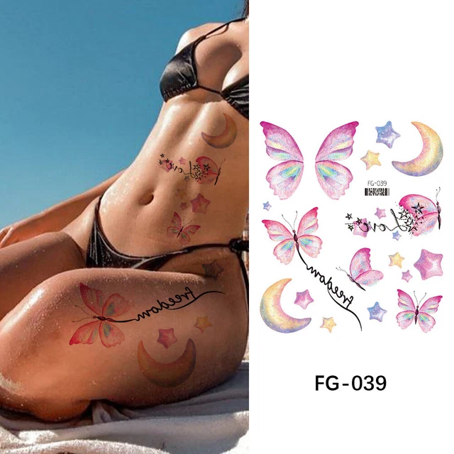 3D Impermeabile Tatuaggio Fiore Farfalla Falso Corpo Tatuaggio Colorato Per Uomo Donna