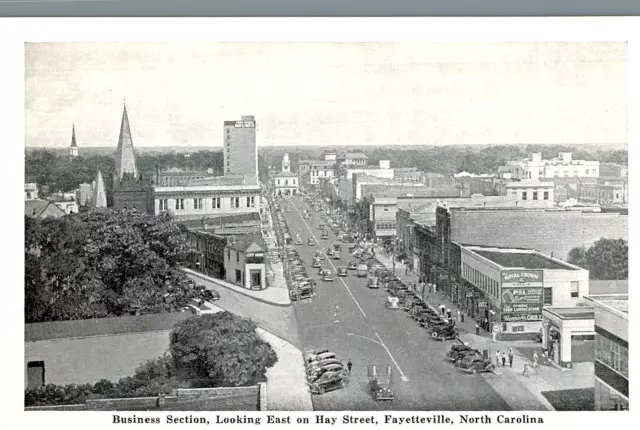 VIntage Postcard-Business Section, Looking East on Hay Street, Fayetteville, NC