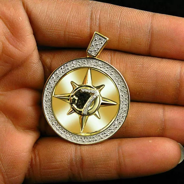 men's Charm Pendant 3.00 Ct Round Cut Lab Created Diamond 14K Yellow Gold Plated