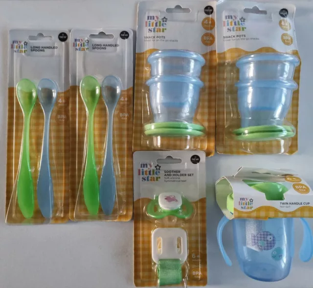 Superdrug My Little Star Baby Cup,4 Feeding Spoons,4 Snack Pots,Soother + Holder