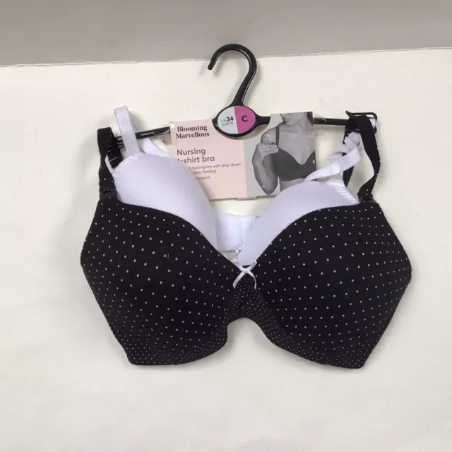 Nursing T-Shirt Bra 34C 2 Pack Black & White Mothercare Blooming Marvellous New