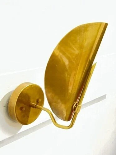1 Light Wall Sconce Mid Century Lighting Curved Shades Hand Crafted Antique Bras