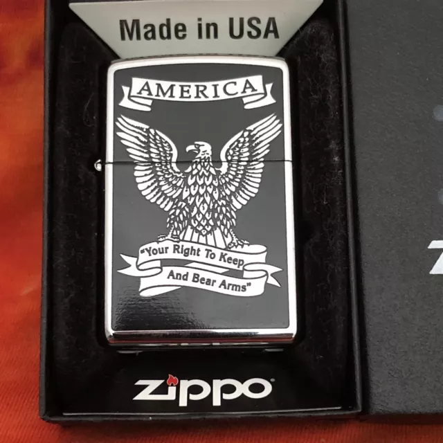 America Your Right To Keep And Bear Arms Eagle Zippo Lighter Mint In Box