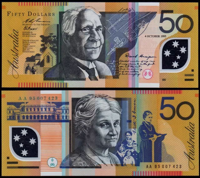 AUSTRALIA 50 DOLLARS (P54a) 1995 FRASER & EVANS FIRST PREFIX AA95 POLYMER UNC