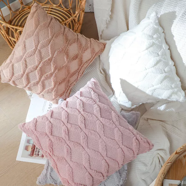 2 Geometric Cushion Covers Fluffy Faux Wool Throw Pillow Case Modern Home Decor