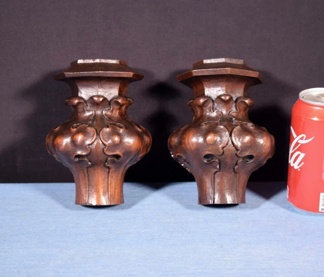 *6" Pair of French Antique Solid Walnut Corner Trim Pieces Salvage