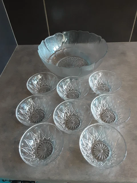 Service Salade De Fruits Saladier Et Ramequins Ocre Vintage En Verre Duralex Et Verreroc