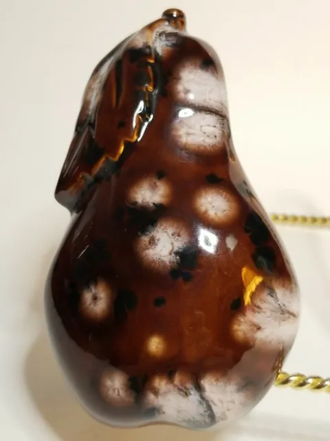 Vintage Large 5" Boho Brown Speckled Pottery Ceramic Macrame Bead Pear Fruit