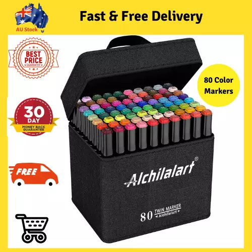 80 Color Dual Tip Art Marker Pen Classic Series Alcohol Felt Permanent Markers A