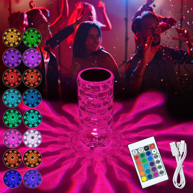 LED Crystal Table RGB Lamp Night Light Touch Atmosphere Bedside Bar 16 Colors