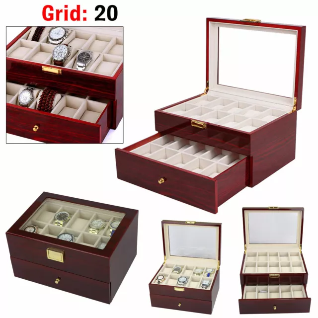 New 20 Grids Leather Watch Display Case Jewelry Collection Storage Holder Box UK