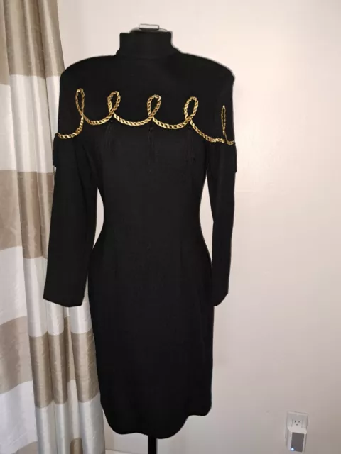 Vintage Lillie Rubin Exclusive Black Dress With Gold Rope Embroidery Women's...